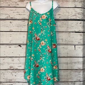 TURQUOISE FLORAL CHALLIS MINI TRAPEZE DRESS